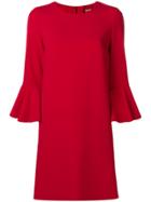 Max Mara Studio Ruffled Sleeve Round Neck Shift Dress - Red