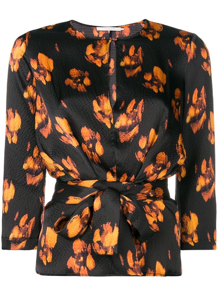 L'autre Chose Floral Print Tied Blouse - Black