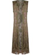 Cecilia Prado Open Front Long-length Waistcoat, Women's, Size: Medium, Green, Acrylic/polyamide/viscose