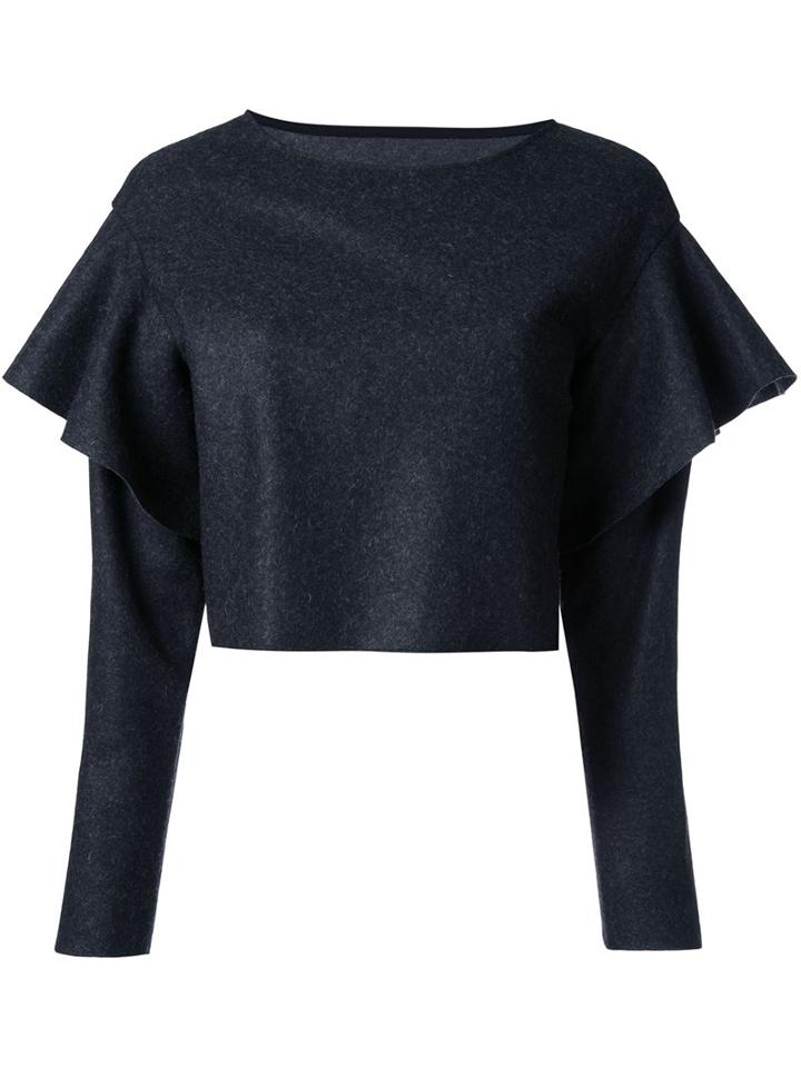 Le Ciel Bleu Ruffle Sleeve Cropped Top, Women's, Size: 36, Grey, Nylon/polyester/wool/cotton
