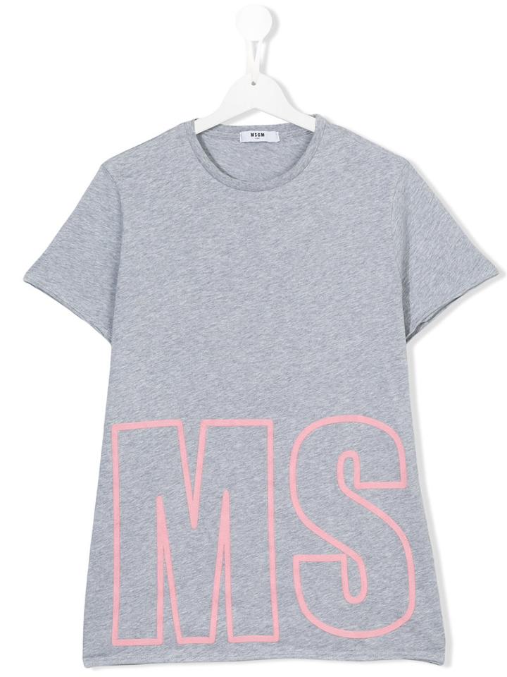 Msgm Kids Logo Print T-shirt, Girl's, Size: 14 Yrs, Grey