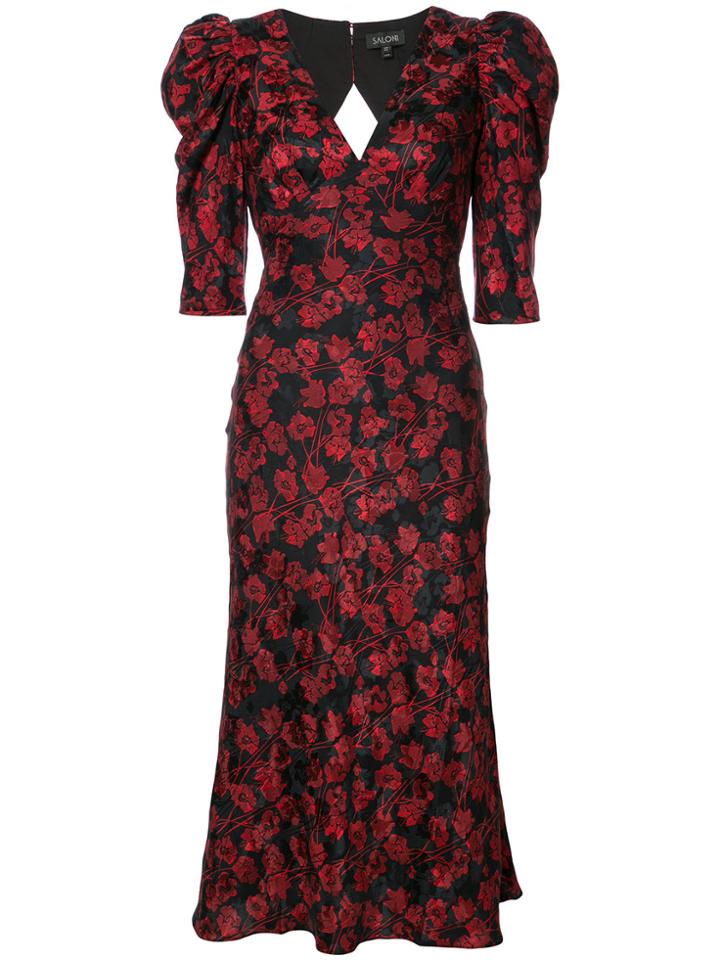 Saloni Floral Print V-neck Dress - Red