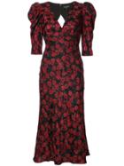 Saloni Floral Print V-neck Dress - Red
