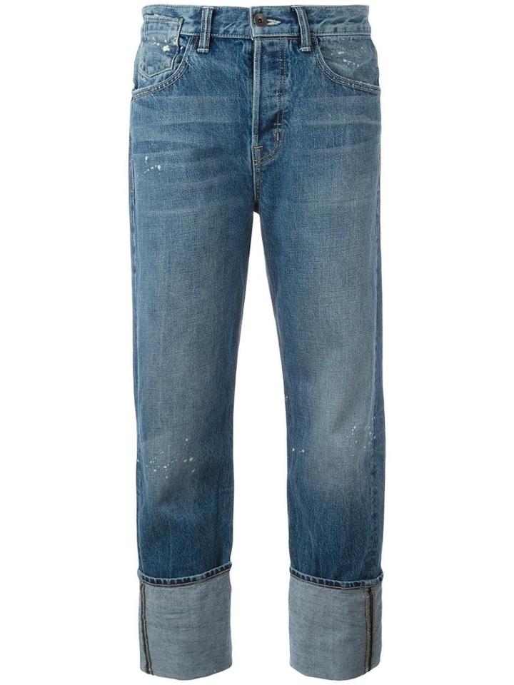 Helmut Lang Paint Splatter Boyfriend Jeans, Women's, Size: 24, Blue, Cotton/wool/cashmere/cotton