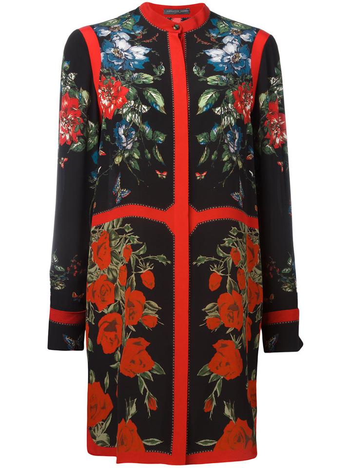 Alexander Mcqueen Floral Shirt Dress, Women's, Size: 42, Black, Silk