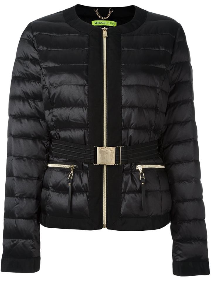Versace Jeans Cropped Puffer Jacket, Women's, Size: 46, Black, Feather Down/polyamide/polyester