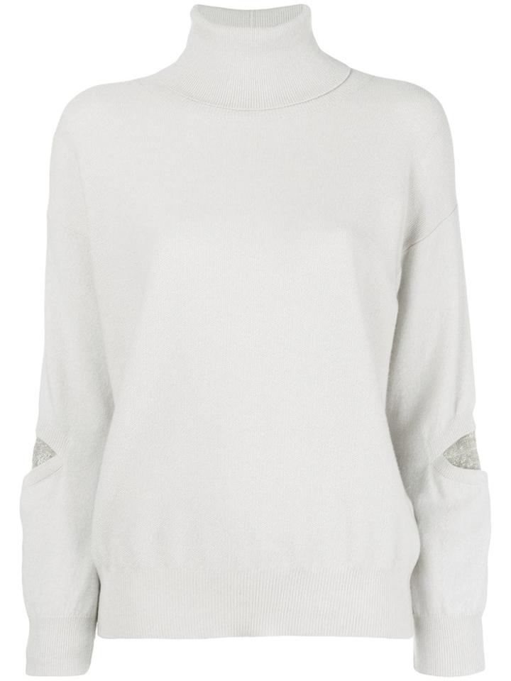 Fabiana Filippi Beaded Elbow Turtleneck Sweater - Grey