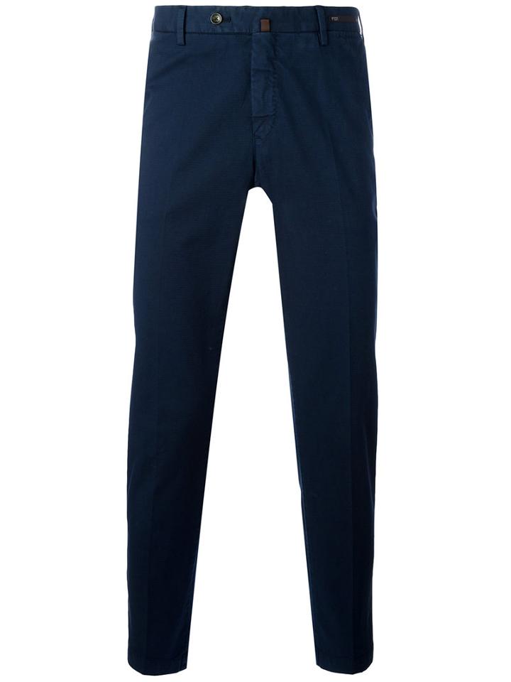 Pt01 Off Centre Button Chinos, Men's, Size: 46, Blue, Cotton/spandex/elastane