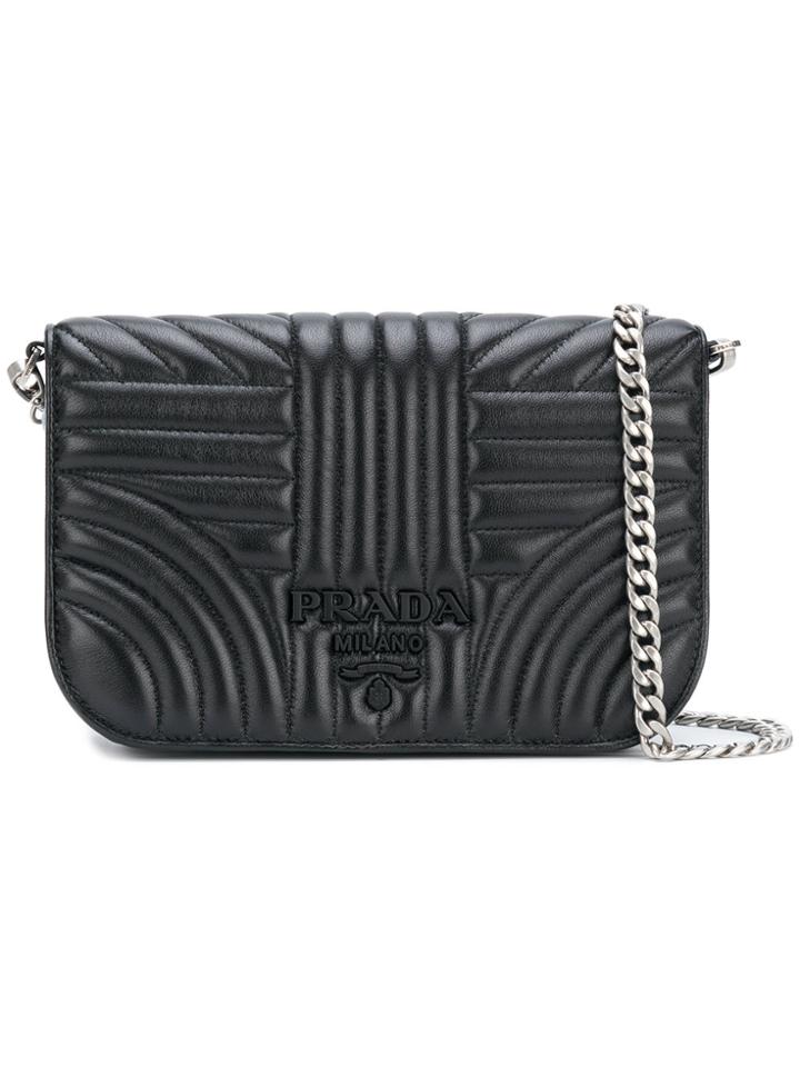 Prada Quilted Branded Clutch - Black