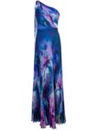 Marchesa Notte Single Shoulder Pleated Gown - Blue