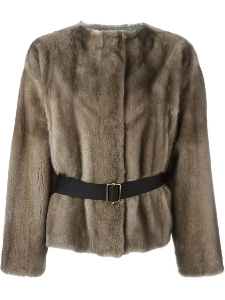 Inès & Maréchal Belted Jacket, Women's, Size: 38, Brown, Mink Fur/acetate/silk