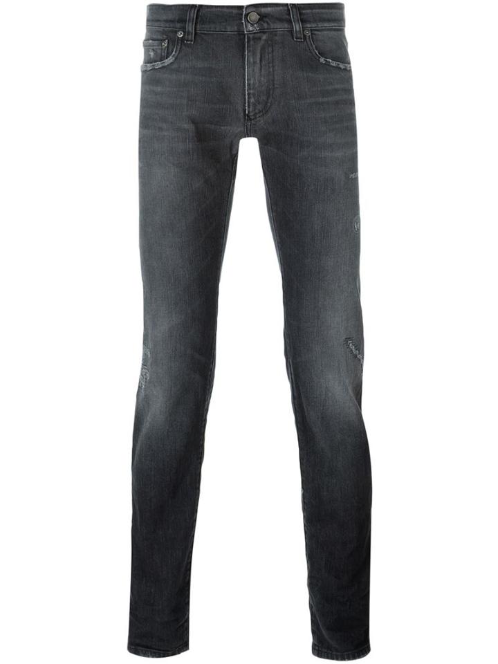 Dolce & Gabbana Washed Effect Jeans, Men's, Size: 56, Grey, Cotton/spandex/elastane