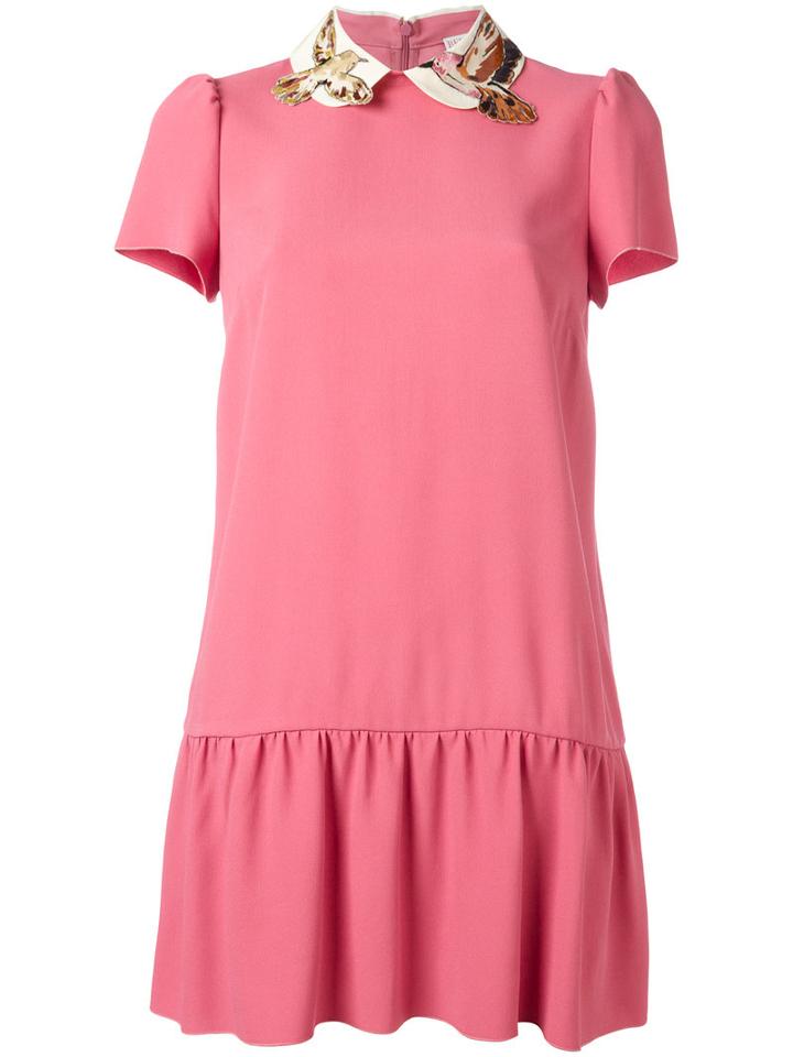 Red Valentino Bird Embroidered Collar Dress, Women's, Size: 38, Pink/purple, Acetate/viscose/polyester/silk