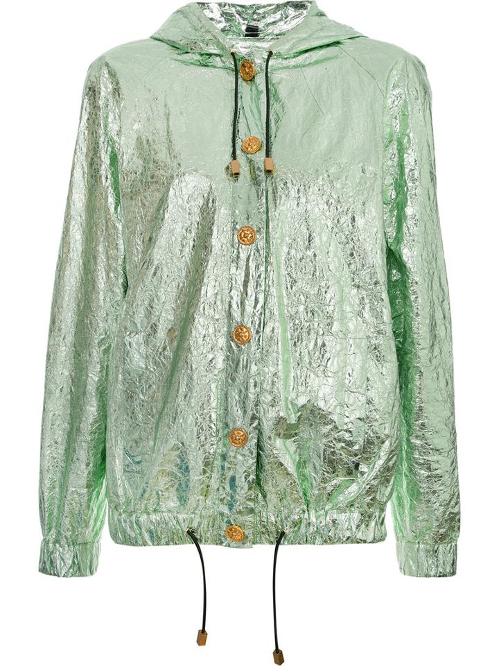Fausto Puglisi - Metallic Hooded Jacket - Women - Polyethylene - 42, Women's, Green, Polyethylene
