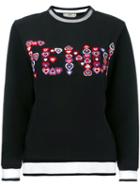 Fendi Embellished Heart Sweatshirt, Women's, Size: 38, Black, Cotton/polyamide/silk