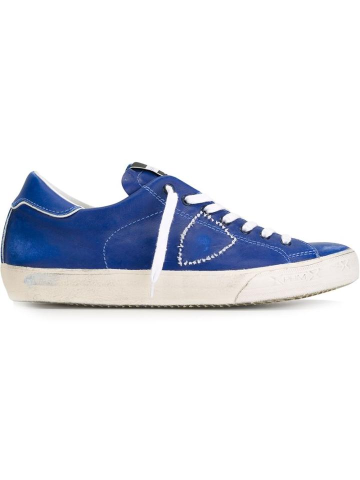 Philippe Model Low-top Sneakers, Men's, Size: 45, Blue, Leather/cotton/rubber