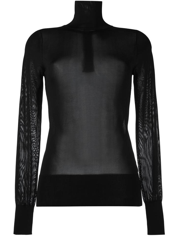 Dkny Sheer Roll Neck Jumper, Women's, Size: Small, Black, Viscose