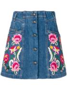 Etro Floral Button-down Denim Skirt - Blue