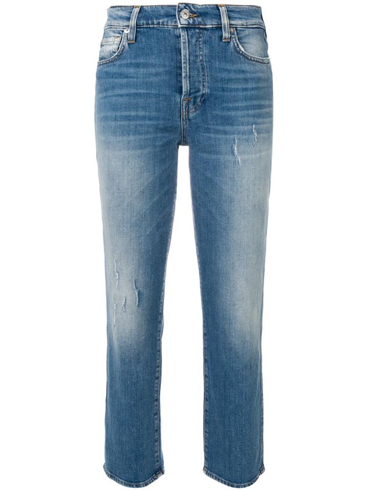 7 For All Mankind Cropped Straight Leg Jeans - Blue