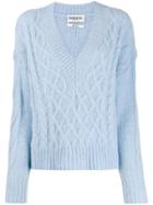 Essentiel Antwerp Cable Knit V-neck Jumper - Blue