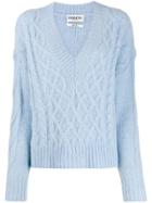 Essentiel Antwerp Cable Knit V-neck Jumper - Blue