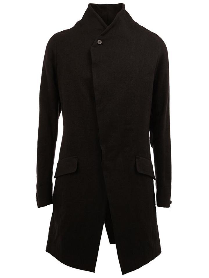 Masnada Angled Pocket Asymmetric Coat, Men's, Size: 50, Black, Linen/flax/polyamide/wool