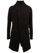 Masnada Angled Pocket Asymmetric Coat, Men's, Size: 50, Black, Linen/flax/polyamide/wool