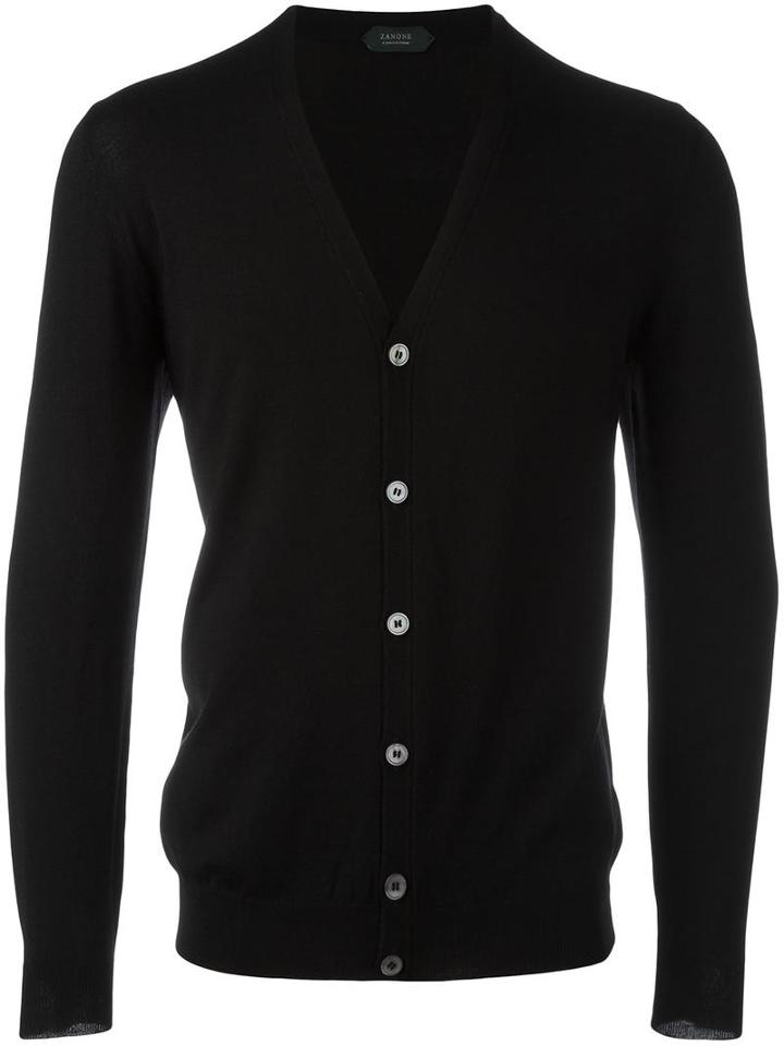 Zanone V-neck Cardigan, Men's, Size: 54, Black, Polyamide/virgin Wool