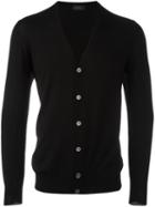 Zanone V-neck Cardigan, Men's, Size: 54, Black, Polyamide/virgin Wool
