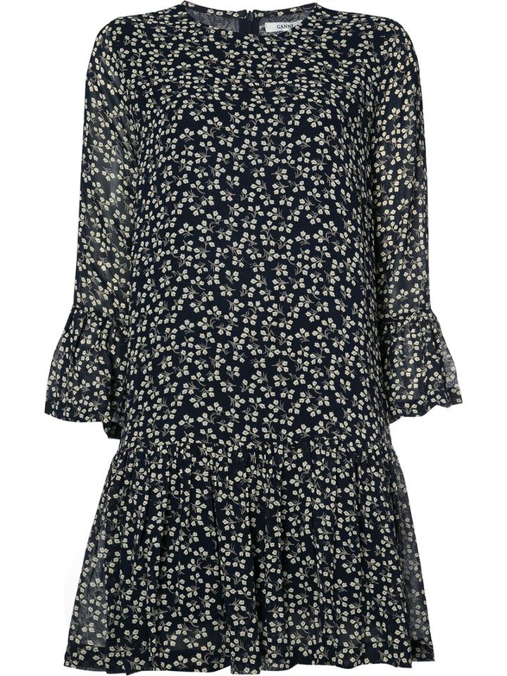 Ganni - Floral Gathered Dress - Women - Viscose - 38, Black, Viscose
