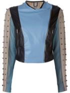 Aviù Snakeskin Effect Collar Studded Sleeve Cropped Jacket