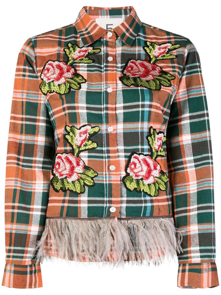 Caban Romantic Floral Embroidered Plaid Shirt - Yellow & Orange