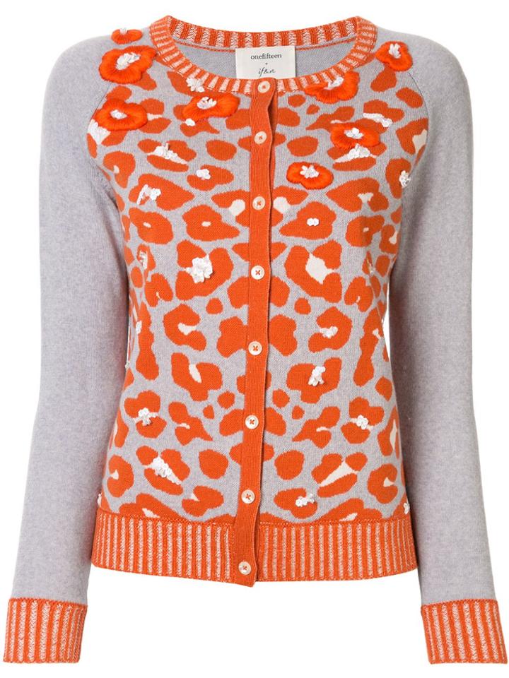 Onefifteen Embroidered Animal Print Cardigan - Grey