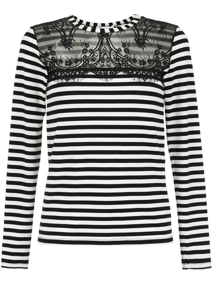 Nk Lace Embellishment Striped Blouse - Black