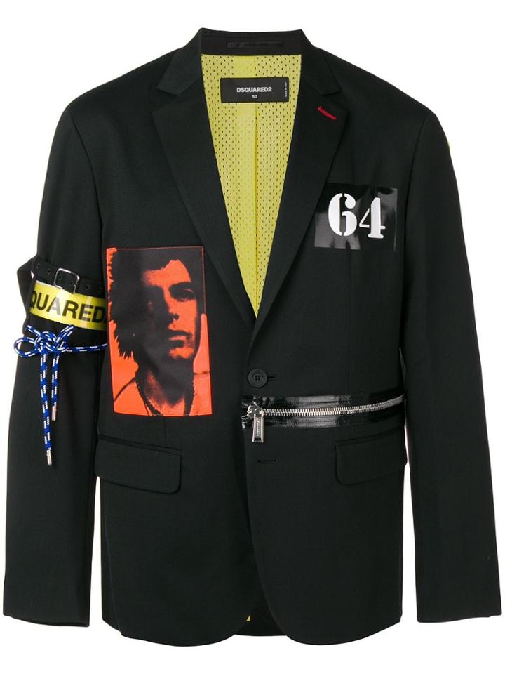 Dsquared2 Zip Detail Printed Blazer - Black