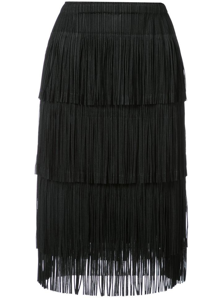 Pleats Please By Issey Miyake - Fringed Pencil Skirt - Women - Polyester - 4, Black, Polyester