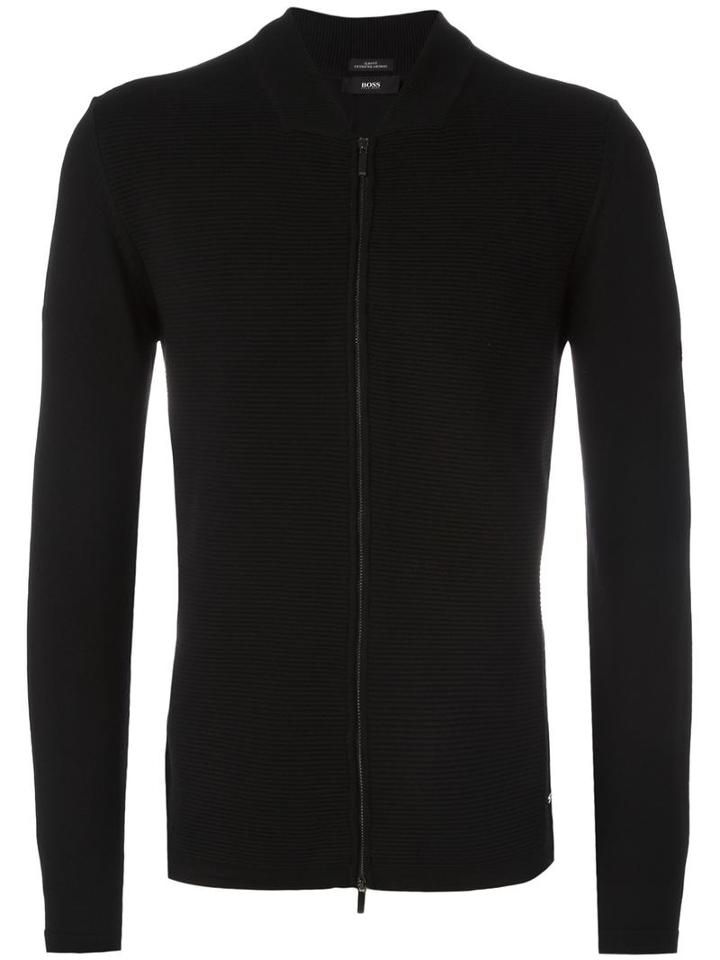 Boss Hugo Boss V-neck Zipped Cardigan, Men's, Size: Medium, Black, Virgin Wool
