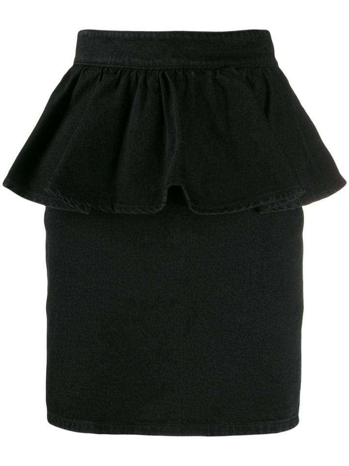 Msgm Embroidered Logo Ruffled Denim Skirt - Black