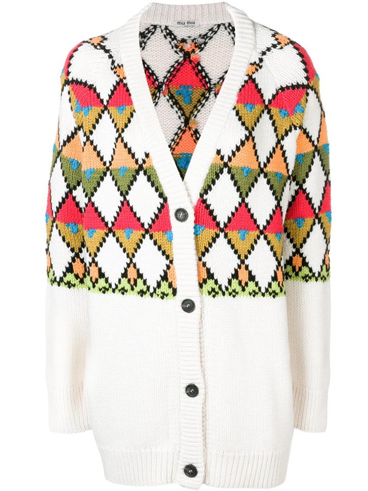 Miu Miu Geometric Intarsia Cardigan - Nude & Neutrals