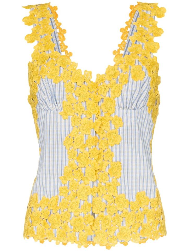 Rosie Assoulin Floral Embroidered Cotton Tank Top - Yellow