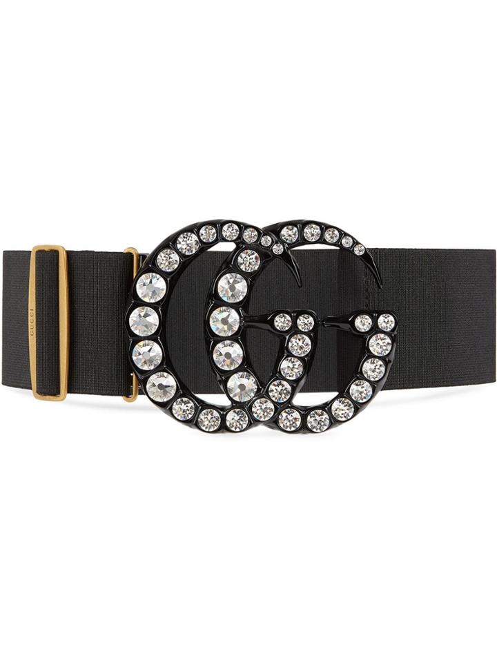 Gucci Elastic Belt With Crystal Double G Buckle - Black
