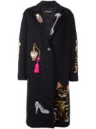 Dolce & Gabbana Embellished Coat, Women's, Size: 40, Black, Virgin Wool/cashmere/polyester/acrylic