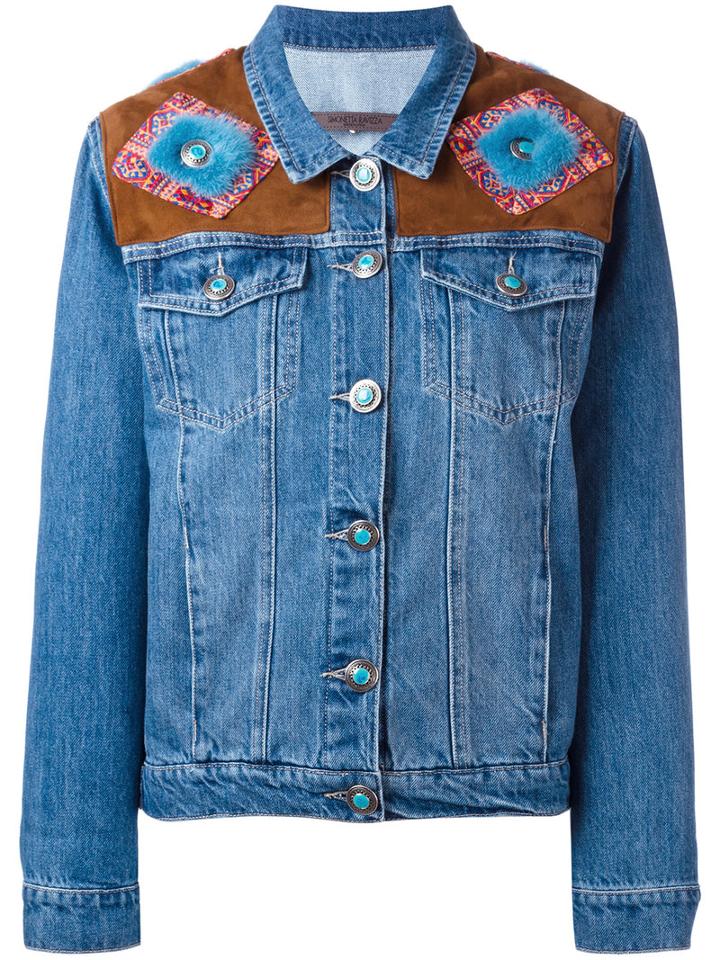 Simonetta Ravizza Jeanyca Denim Jacket, Women's, Size: Small, Blue, Leather/cotton