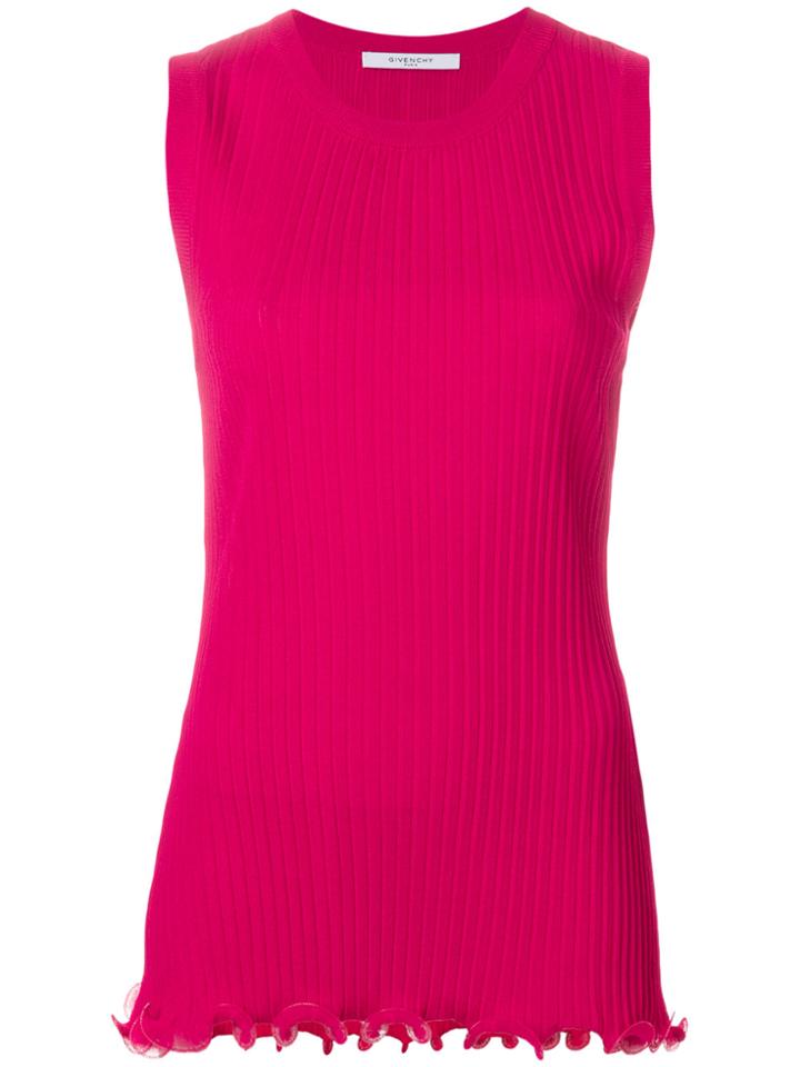 Givenchy Ribbed Ruffle Trim Top - Pink & Purple