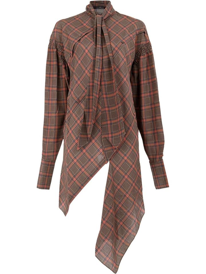 Rokh Asymmetric Check Shirt - Brown