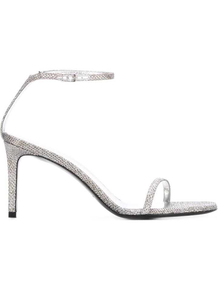 Saint Laurent Kate Sandals, Women's, Size: 36.5, Grey, Lurex/leather