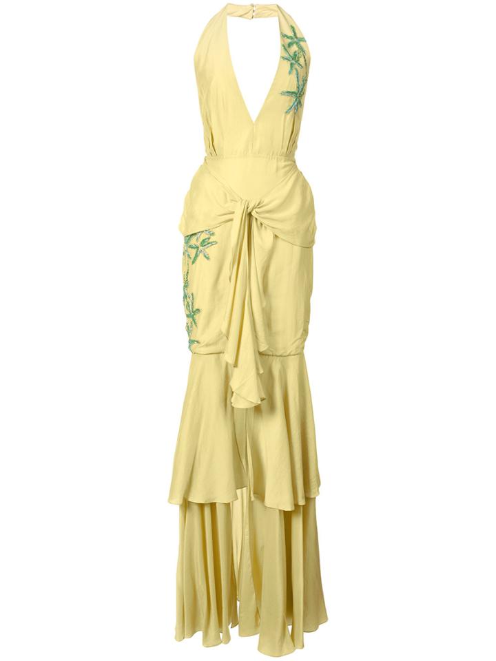 Patbo Sequin Embroidered Plunge Gown - Yellow & Orange