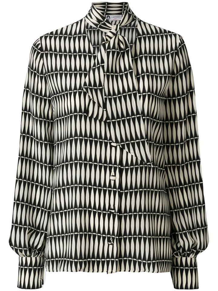 Lanvin Tile Patterned Pussy Bow Blouse - Black