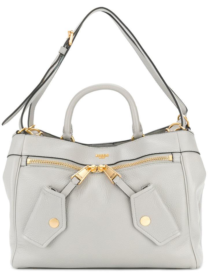 Moschino Logo Plaque Shoulder Bag - Grey