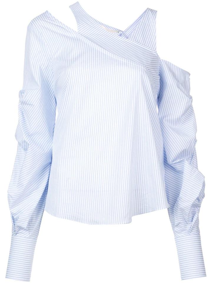 Jonathan Simkhai Striped Cotton Tie Bell Sleeve Top - Blue